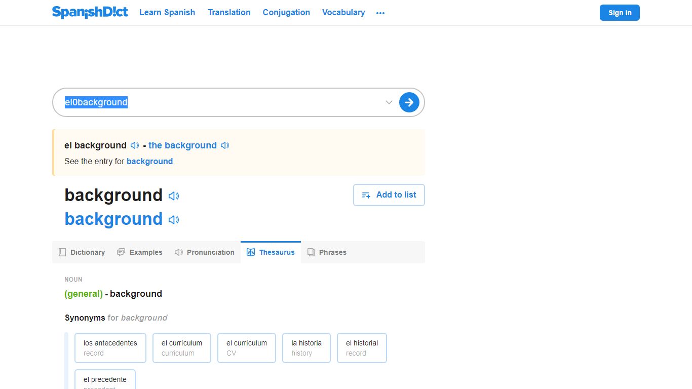 El background | Spanish Thesaurus - SpanishDict